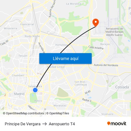 Príncipe De Vergara to Aeropuerto T4 map