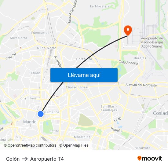 Colón to Aeropuerto T4 map