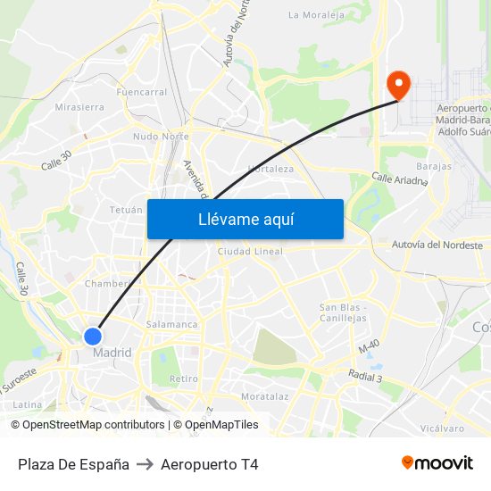 Plaza De España to Aeropuerto T4 map