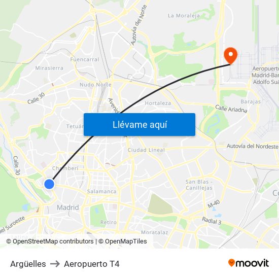 Argüelles to Aeropuerto T4 map