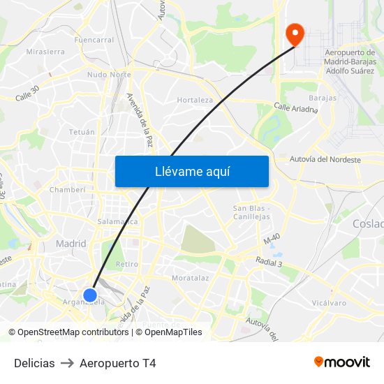 Delicias to Aeropuerto T4 map