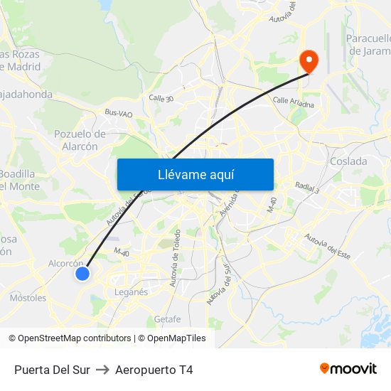 Puerta Del Sur to Aeropuerto T4 map