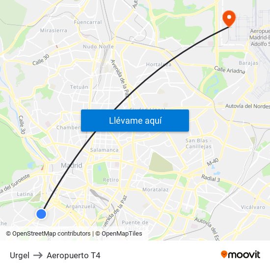 Urgel to Aeropuerto T4 map