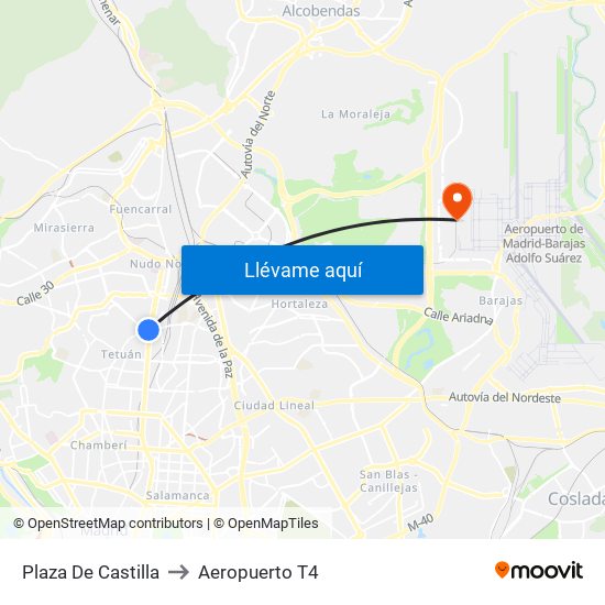 Plaza De Castilla to Aeropuerto T4 map