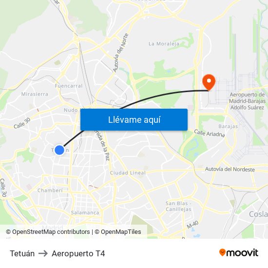 Tetuán to Aeropuerto T4 map