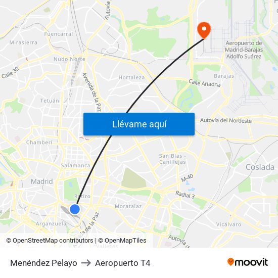 Menéndez Pelayo to Aeropuerto T4 map