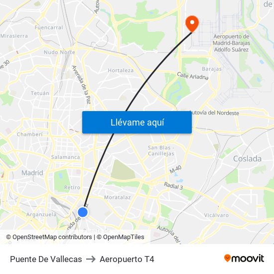 Puente De Vallecas to Aeropuerto T4 map