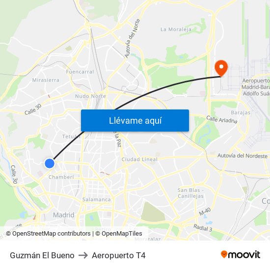 Guzmán El Bueno to Aeropuerto T4 map