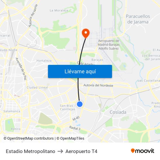 Estadio Metropolitano to Aeropuerto T4 map