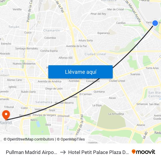 Pullman Madrid Airport & Feria to Hotel Petit Palace Plaza Del Carmen map