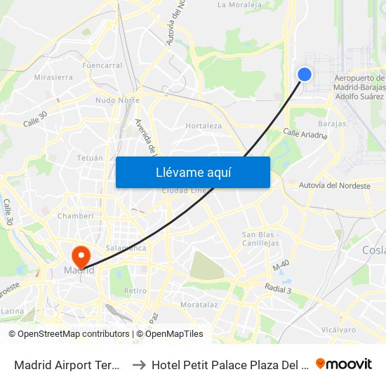 Madrid Airport Terminal 4 to Hotel Petit Palace Plaza Del Carmen map