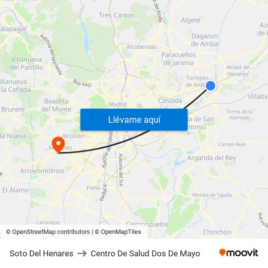 Soto Del Henares to Centro De Salud Dos De Mayo map