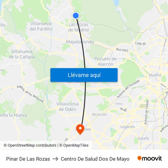 Pinar De Las Rozas to Centro De Salud Dos De Mayo map
