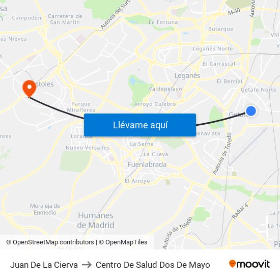 Juan De La Cierva to Centro De Salud Dos De Mayo map