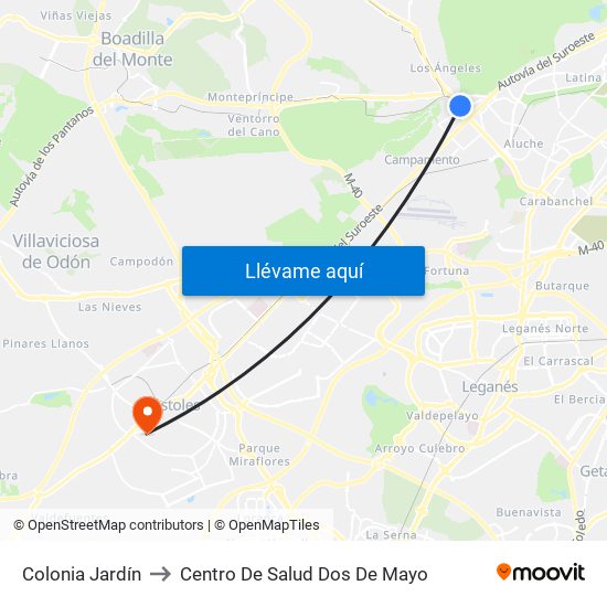 Colonia Jardín to Centro De Salud Dos De Mayo map