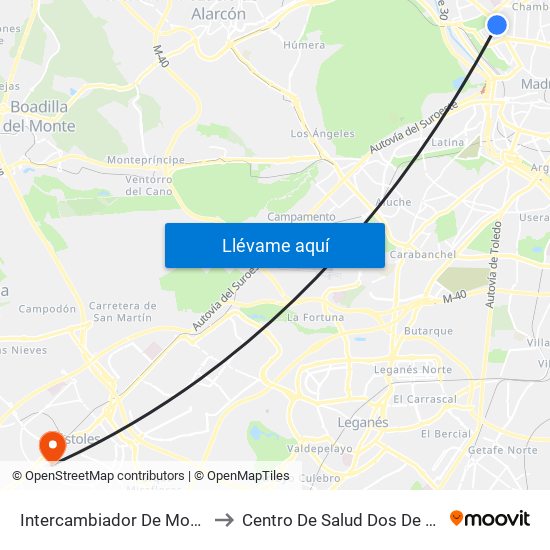 Intercambiador De Moncloa to Centro De Salud Dos De Mayo map