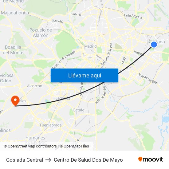 Coslada Central to Centro De Salud Dos De Mayo map