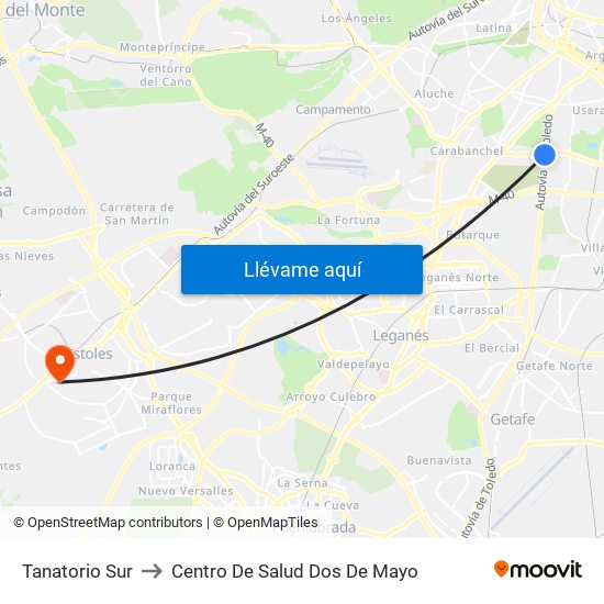 Tanatorio Sur to Centro De Salud Dos De Mayo map
