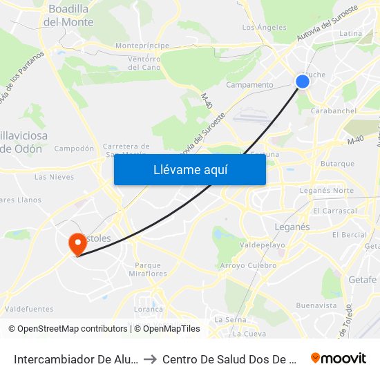 Intercambiador De Aluche to Centro De Salud Dos De Mayo map