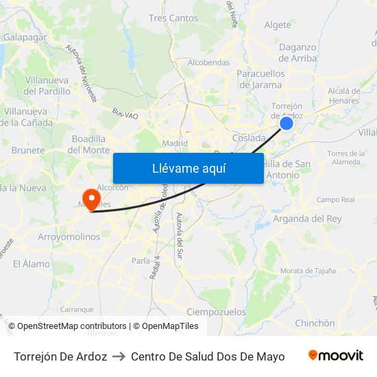 Torrejón De Ardoz to Centro De Salud Dos De Mayo map