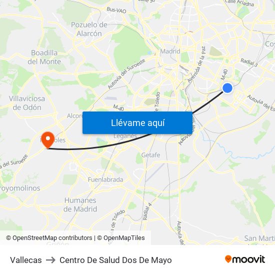 Vallecas to Centro De Salud Dos De Mayo map