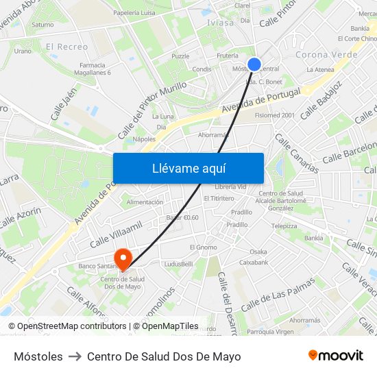 Móstoles to Centro De Salud Dos De Mayo map