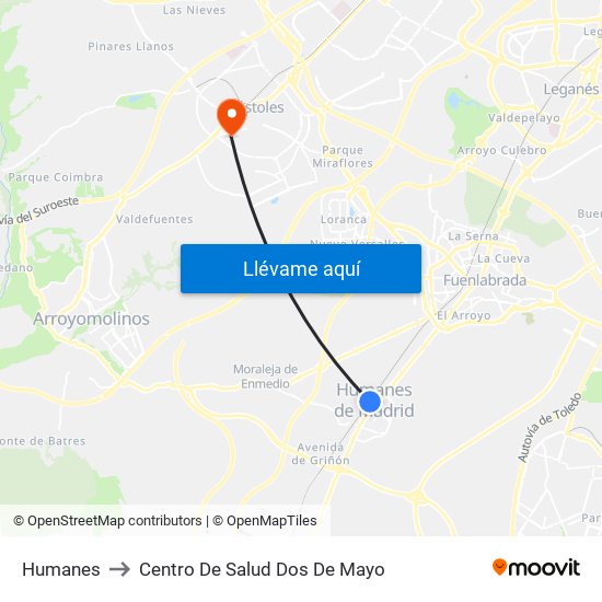 Humanes to Centro De Salud Dos De Mayo map