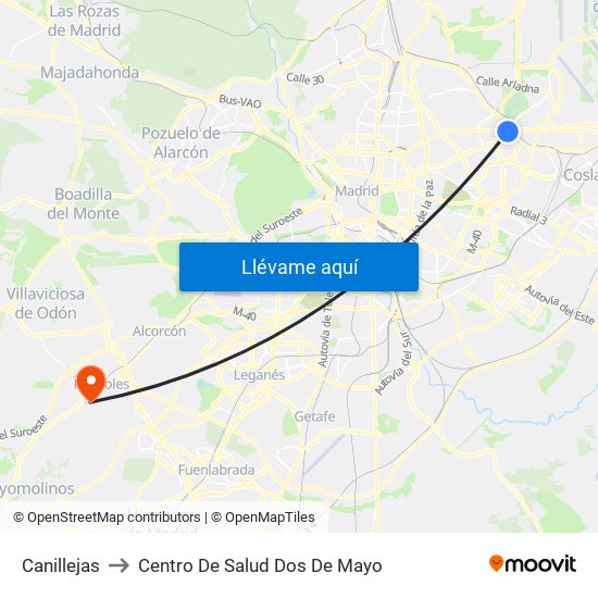 Canillejas to Centro De Salud Dos De Mayo map