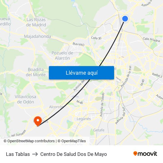 Las Tablas to Centro De Salud Dos De Mayo map