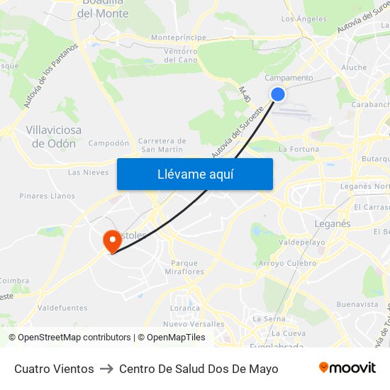 Cuatro Vientos to Centro De Salud Dos De Mayo map