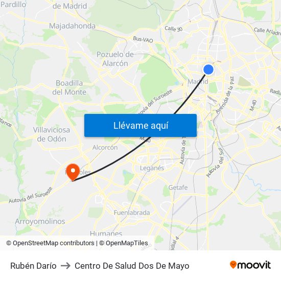 Rubén Darío to Centro De Salud Dos De Mayo map