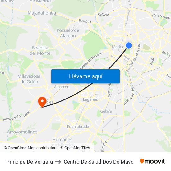 Príncipe De Vergara to Centro De Salud Dos De Mayo map