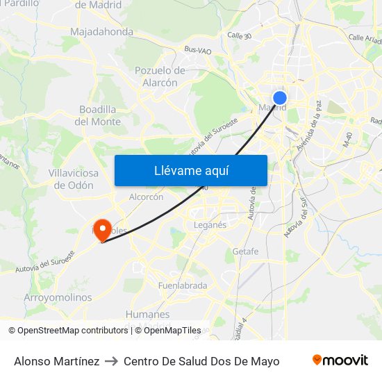 Alonso Martínez to Centro De Salud Dos De Mayo map