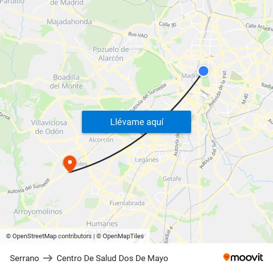 Serrano to Centro De Salud Dos De Mayo map