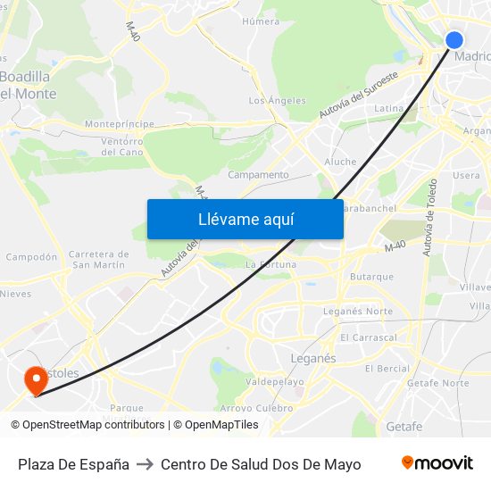 Plaza De España to Centro De Salud Dos De Mayo map