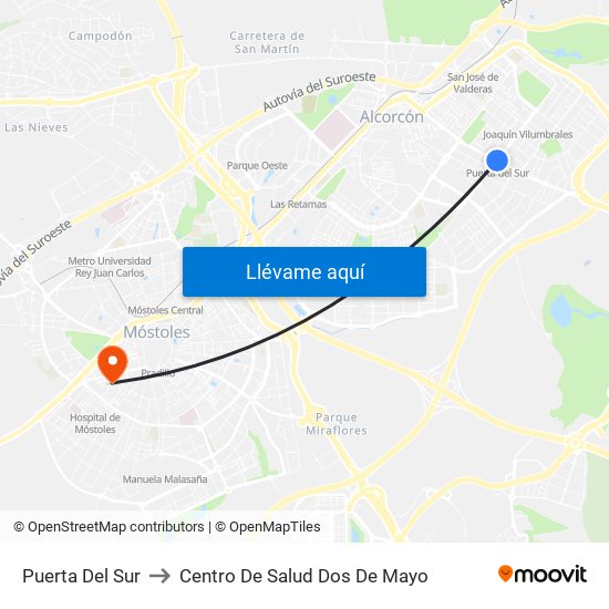 Puerta Del Sur to Centro De Salud Dos De Mayo map