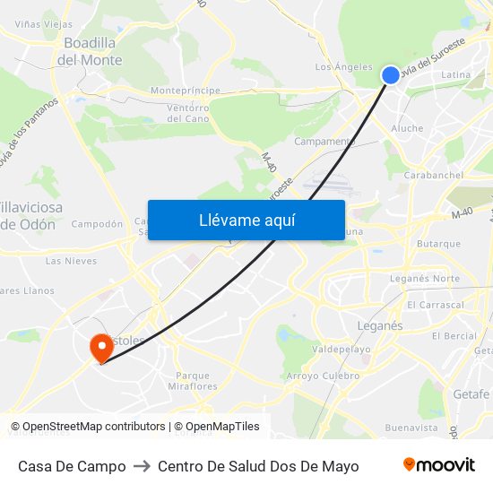 Casa De Campo to Centro De Salud Dos De Mayo map