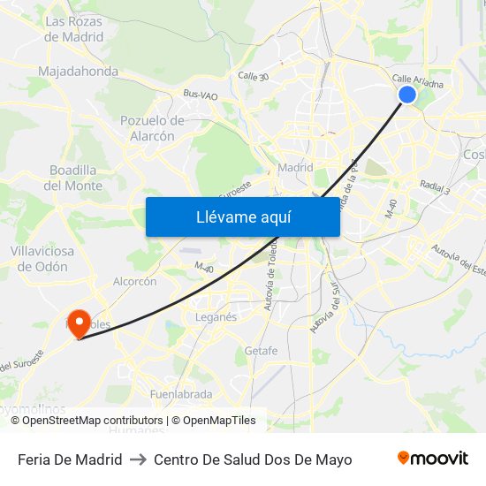 Feria De Madrid to Centro De Salud Dos De Mayo map