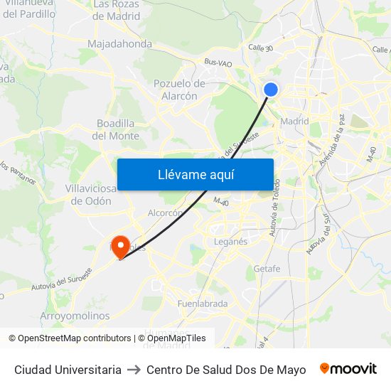 Ciudad Universitaria to Centro De Salud Dos De Mayo map