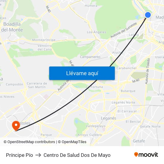 Príncipe Pío to Centro De Salud Dos De Mayo map