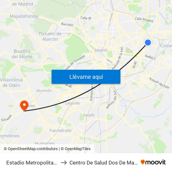 Estadio Metropolitano to Centro De Salud Dos De Mayo map