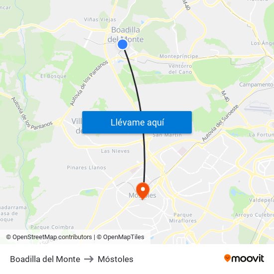 Boadilla del Monte to Móstoles map