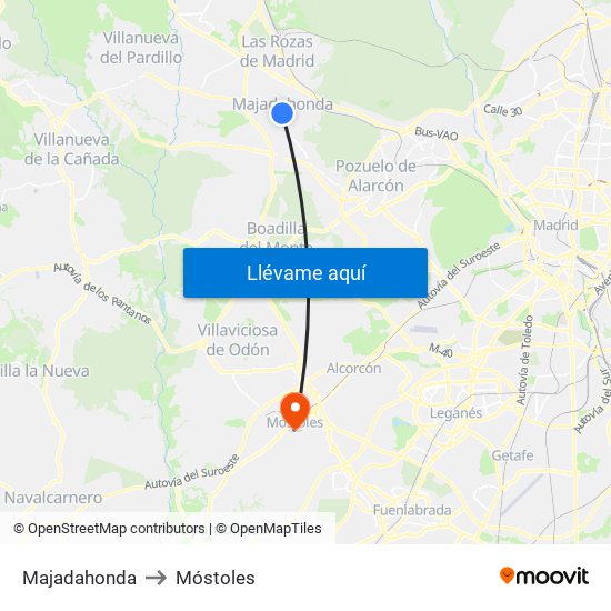 Majadahonda to Móstoles map