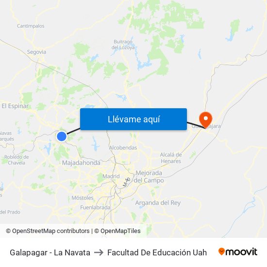 Galapagar - La Navata to Facultad De Educación Uah map