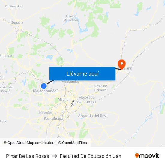 Pinar De Las Rozas to Facultad De Educación Uah map