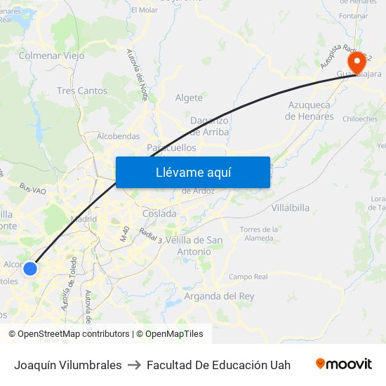 Joaquín Vilumbrales to Facultad De Educación Uah map