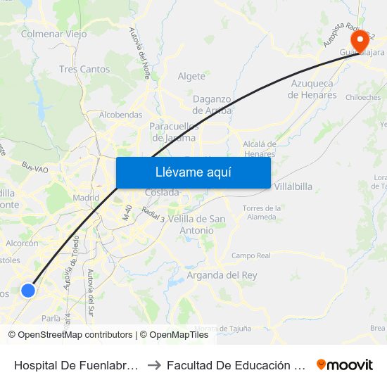 Hospital De Fuenlabrada to Facultad De Educación Uah map