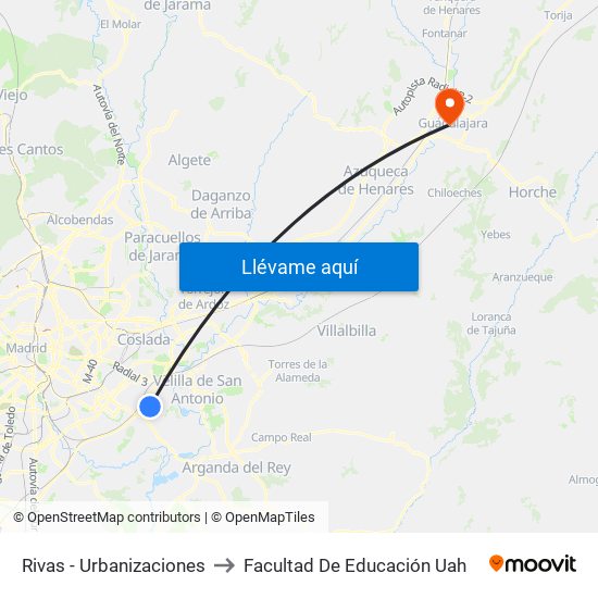 Rivas - Urbanizaciones to Facultad De Educación Uah map