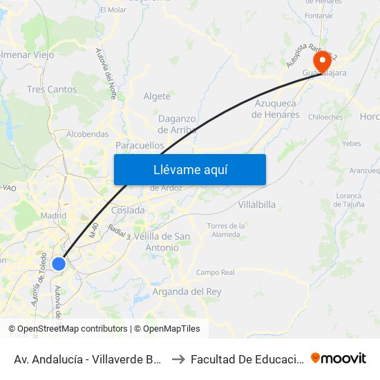 Av. Andalucía - Villaverde Bajo Cruce to Facultad De Educación Uah map