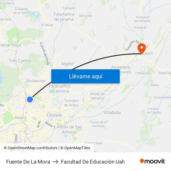 Fuente De La Mora to Facultad De Educación Uah map